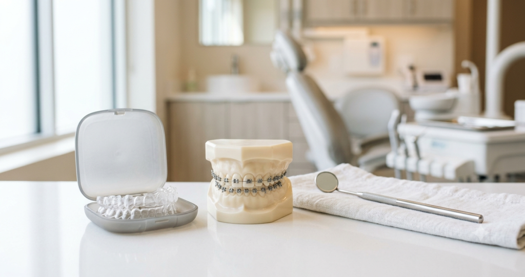 Clear aligners vs fixed braces for teeth alignment at Dew Clinic Chennai