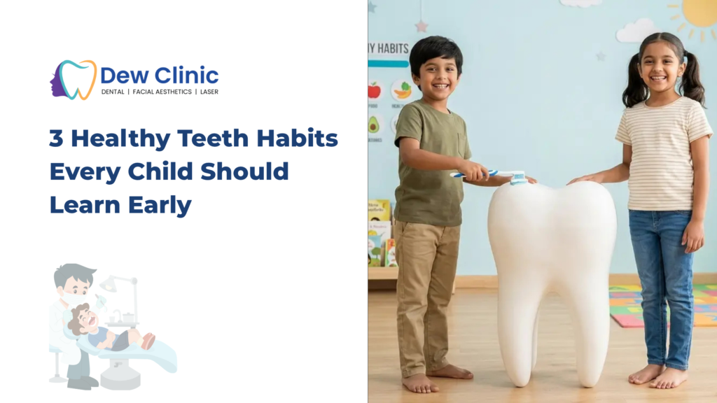 Child learning brushing habits for kids dental care at Dew Clinic Chennai
