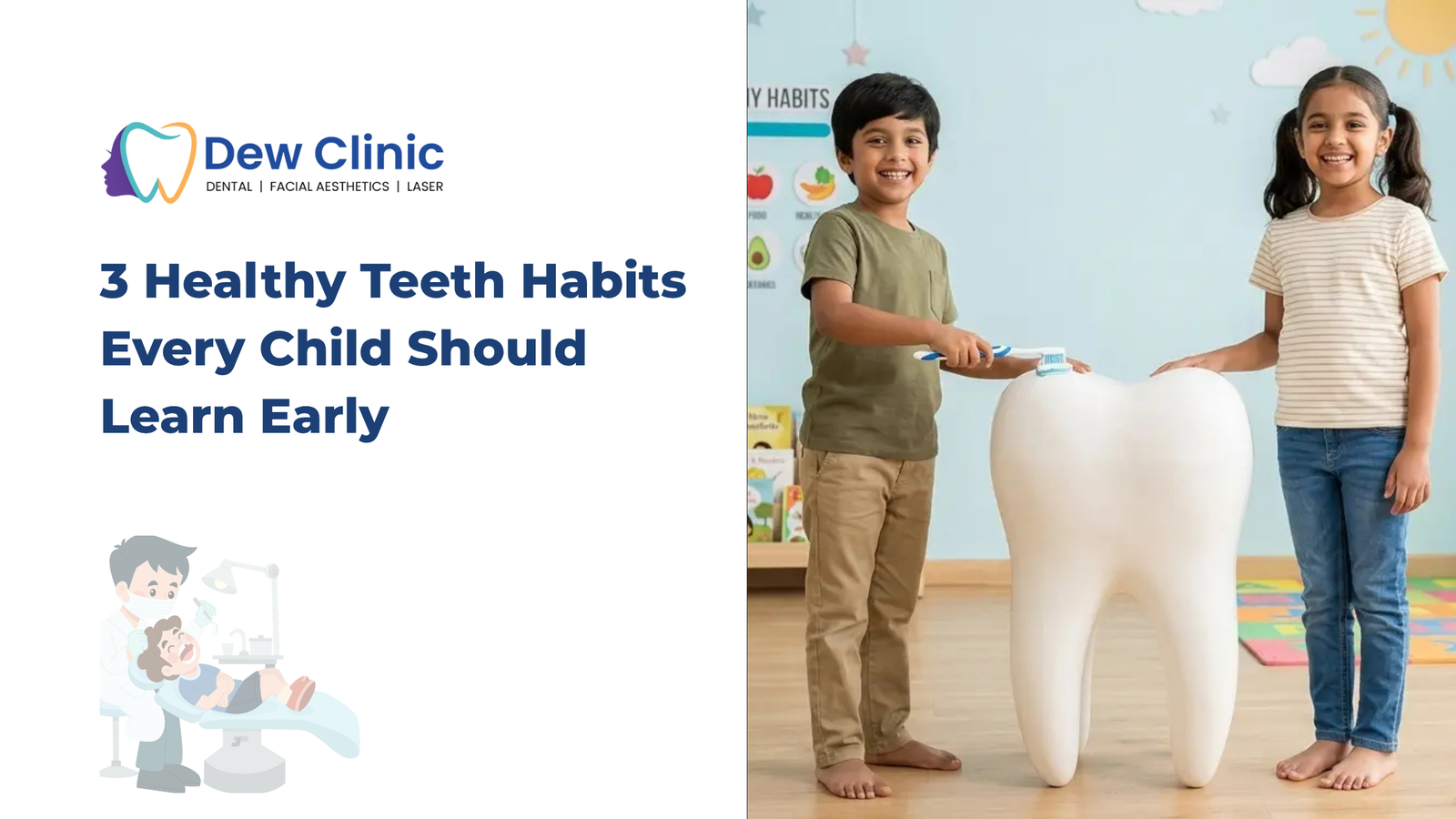 Child learning brushing habits for kids dental care at Dew Clinic Chennai