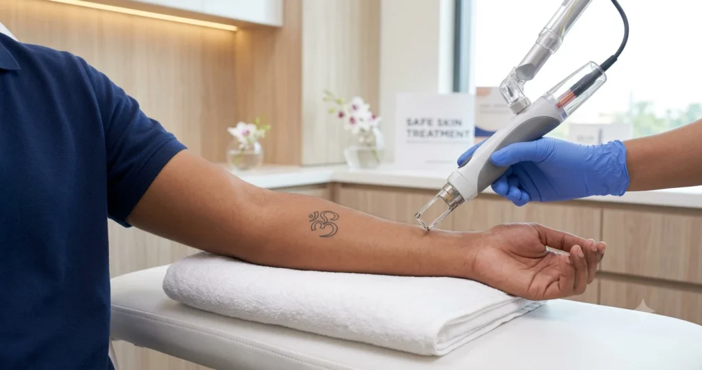 Laser tattoo removal on back neck at Dew Clinic Chennai