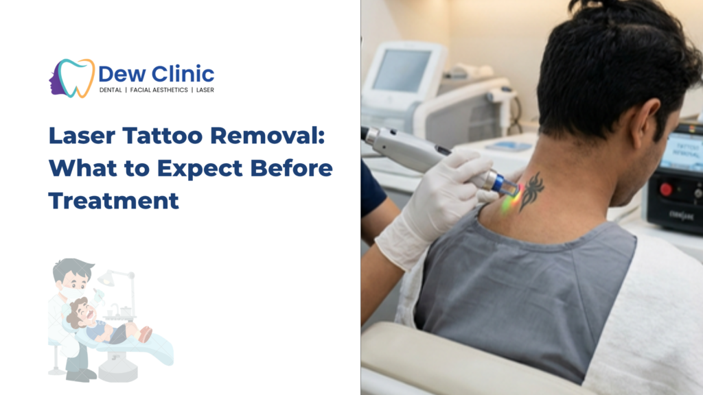 Laser tattoo removal treatment on neck at Dew Clinic Chennai