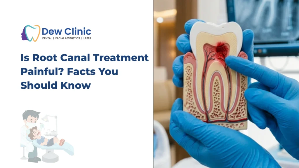 3D cross-sectional model showing an infected tooth and root canal treatment anatomy at a dental clinic in Chennai.